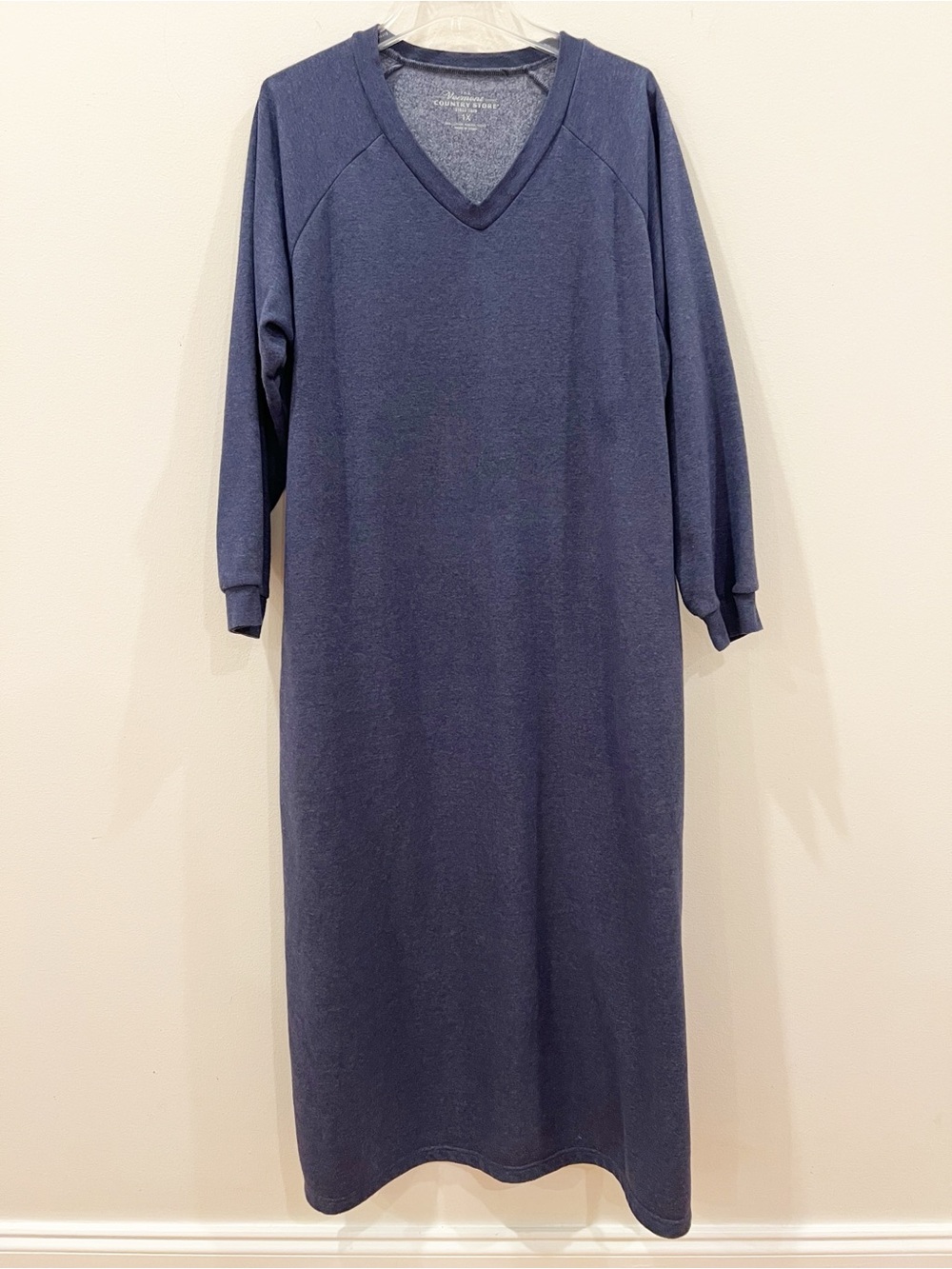 Vermont Country Store Nightgown Womens 1X Blue Fleece Long Sleeve Maxi Pockets